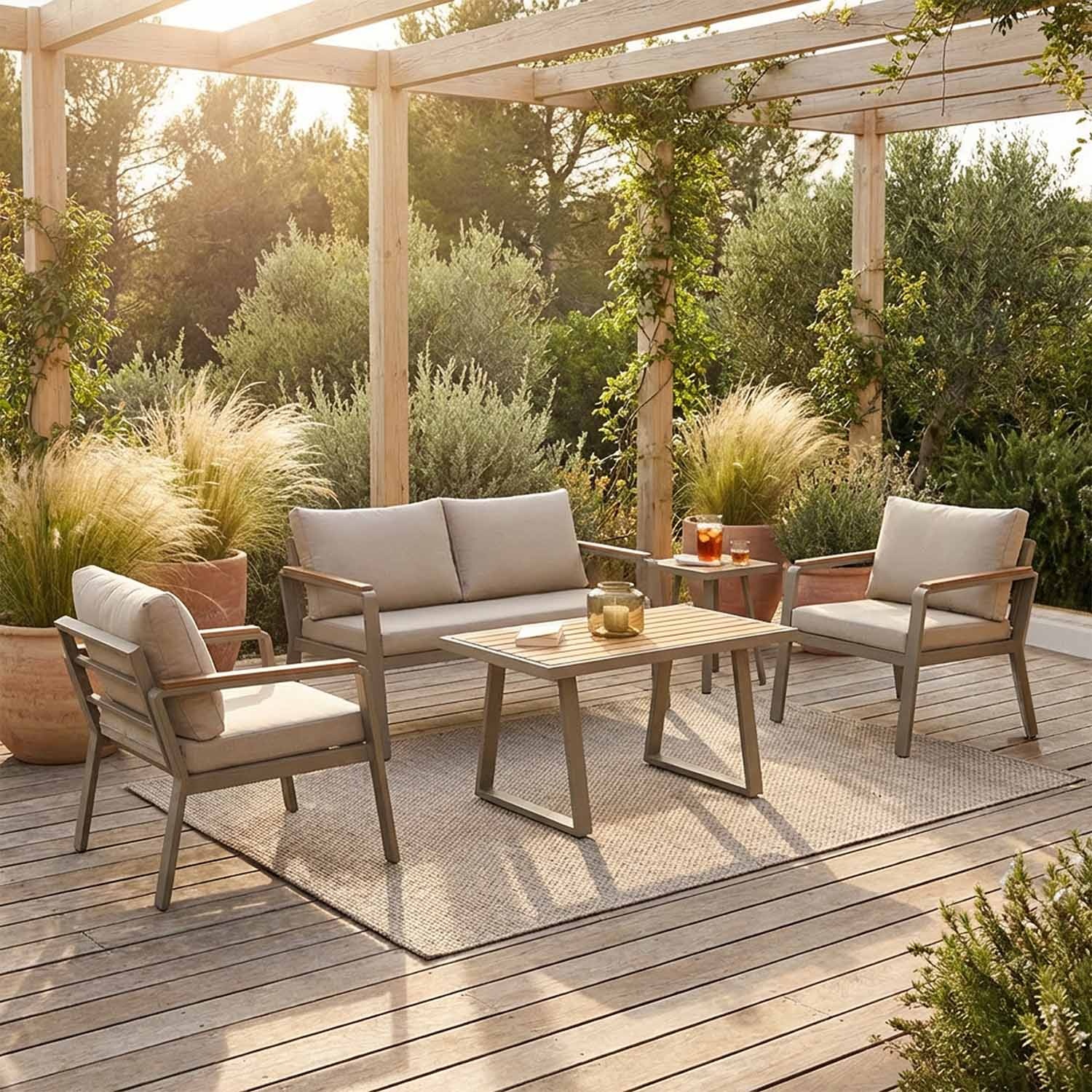 Parma: Zestaw lounge ogrodowy z aluminium i drewna Iroko