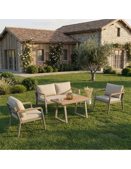 Parma: Zestaw lounge ogrodowy z aluminium i drewna Iroko