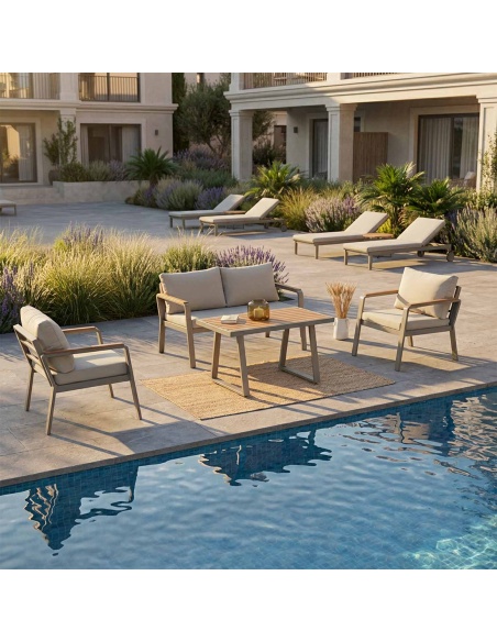 Parma: Zestaw lounge ogrodowy z aluminium i drewna Iroko