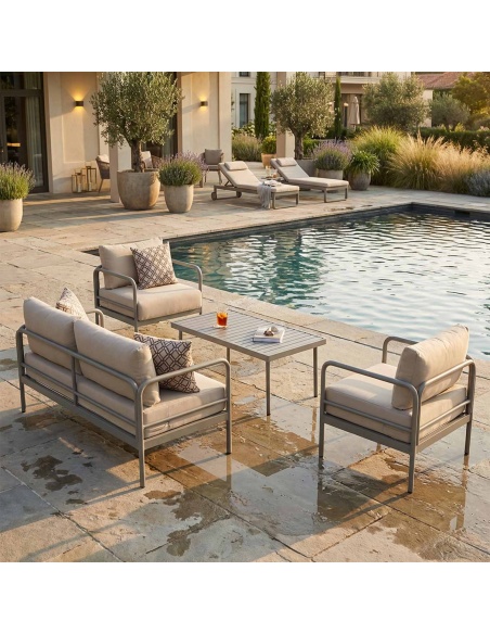 Melina: Zestaw lounge ogrodowy z extra grubymi poduszkami