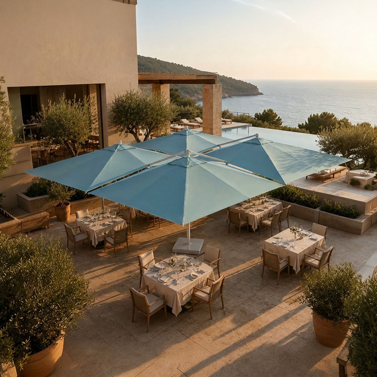 Cygnus Qadro: Parasol Cantilever z Czterema Tkaninami 6×6 m