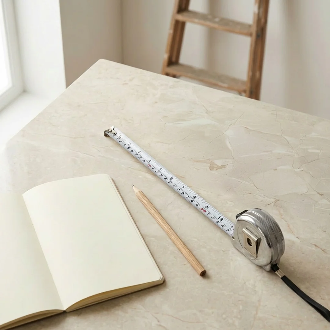 Narzędzia do pomiaru - taśma miernicza, ołówek, kartka